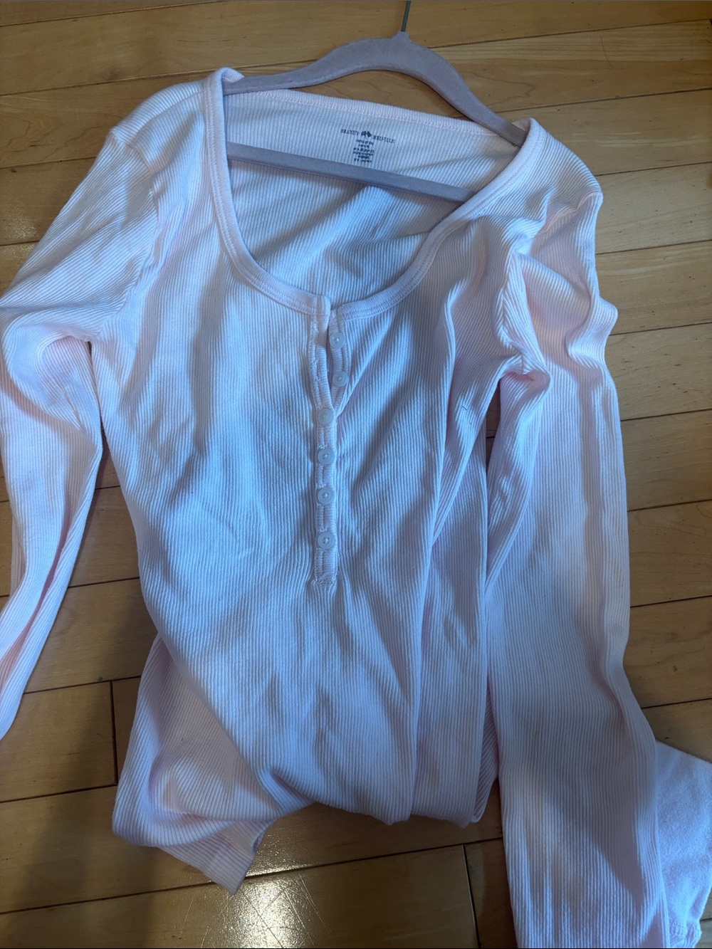 Brandy Melville Girls' Ribbed Henley Top - Light Pink